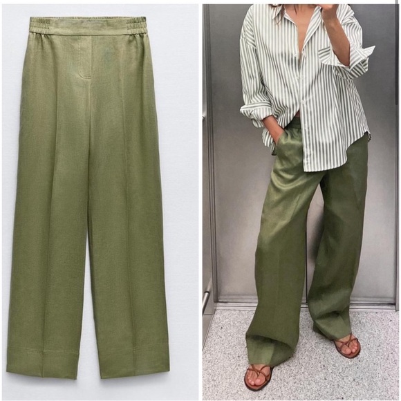 ZARA 100% LINEN STRAIGHT LEG PANTS - Picture 3 of 5